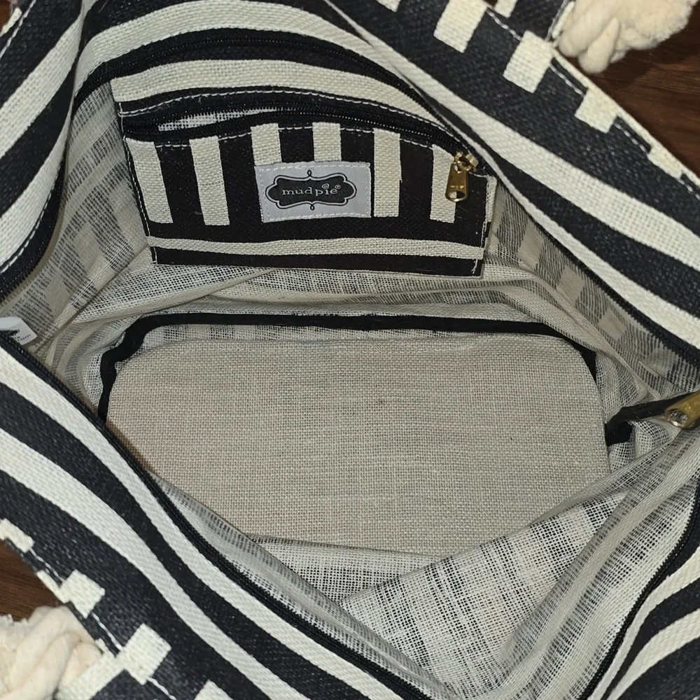 Mud Pie Sarong Along Tote, Black Striped